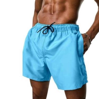 Imagem de Short Tactel Masculino Praia Liso com Bolsos Cós Elástico Cordão Ajustável-Masculino