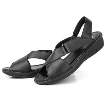 Imagem de Sandália Ortopédica Feminina Couro Conforto Palmilha Anatômica Anti Stres Macia Antider...
