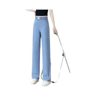 Imagem de Calças Jeans Femininas De Cintura Alta, Slim, Corte Reto, Em Lyocell, 