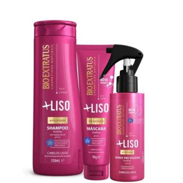 Imagem de Kit Bio Extratus +Liso Shampoo 350ml + Máscara 90g + Spray pré-escova 