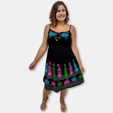 Imagem de Vestido Curto Indiano Alça Regulável Estonado Bordado A272 - Sarat Mod
