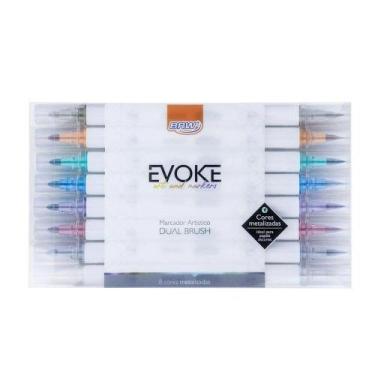 Imagem de Marcador Artístico BRW Evoke Dual Brush 8 Cores Metálicas