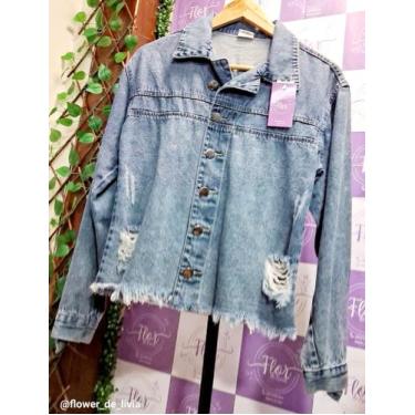 Imagem de Jaqueta feminina Jeans Destroyed - flor de livia, Azul, P