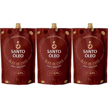 Imagem de Kit 3X Óleo de Coco Extra Virgem de Película - 1000ml Refil - Santo Ól