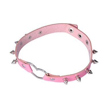 Imagem de Colar de couro PU, gargantilha liga firme decoração em forma de coração jóias presente ajustável resistente ao desgaste para festas de dança para aniversários de concertos para(cor de rosa)