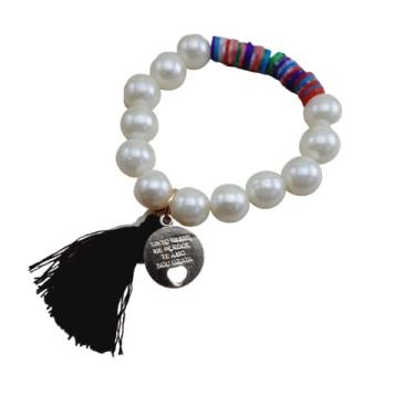 Imagem de Pulseira Pérola 10 mm com medalha Ho'Oponopono com Fimos