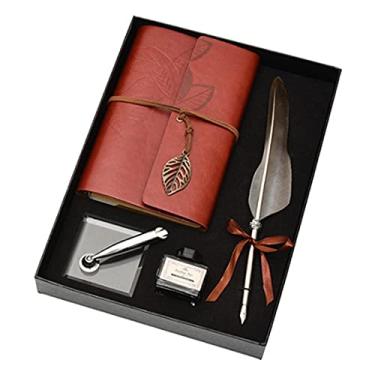 Imagem de HIOD Caneta tinteiro retrô caligrafia pena mergulho tinta escrita caderno conjunto base papelaria caixa de presente materiais escolares, cinza