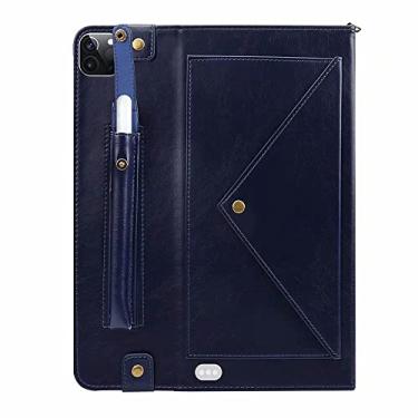 Imagem de ZiEuooo Capa de couro envelope criativa exclusiva compatível com Apple Tablet com pulseira de cartão de mão para iPad 5, 6, 7, 8 Th Gen Pro 9.7 10.5 11 12.9 polegadas (azul, iPad Pro 12.9 2020)
