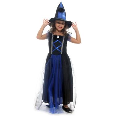 Imagem de Fantasia Bruxa Azul Luxo Vestido Longo Infantil com Chapéu - Halloween
 GG