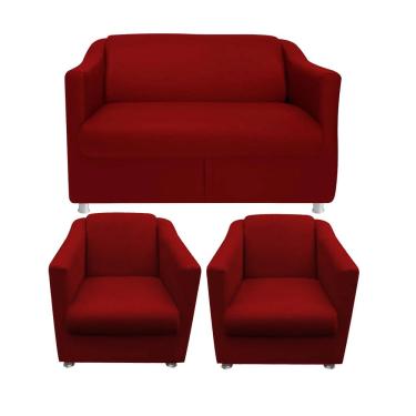 Imagem de Kit 01 Namoradeira e 02 Poltronas Decorativa Bia Suede Vermelho