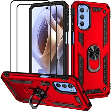 Imagem de Case for Motorola Moto G31 with Slide Camera Cover,Military Grade Heavy Duty Protection Phone Case Cover with Magnetic Ring Kickstand for Motorola Moto G31 (vermelho)