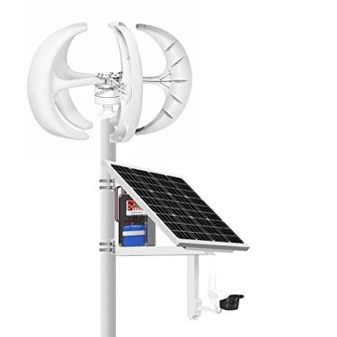 Imagem de Baixo ruído 4000W 5 lâminas Vertical Axi Wind Turbines Generator Lantern 12V 24V Motor Kit eletromagnético para uso em casa Streetlight (branco, com controlador MPPT),12v