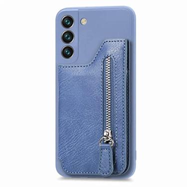 Imagem de Carteira de couro com zíper para Samsung Galaxy S22 Ultra S21 S20 FE Note 20 A73 A53 A52 A23 A33 A32 Carteira azul para Galaxy S22Plus
