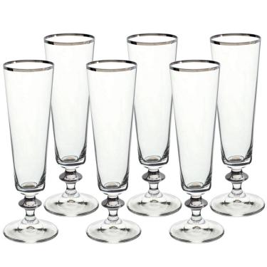 Imagem de Conjunto de Taças para Champanhe Bohemia Bella Decorada 205 ml em Cristal Ecológico Platinum Rim – 6 Peças