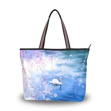 Imagem de My Daily Fashion Bolsa de ombro para mulheres, bolsas de mão de cereja com flor de cisne grande, Multicoloured, Large