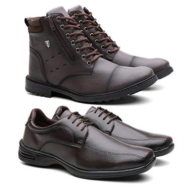 Imagem de Kit Coturno Casual Masculino + Sapato Masculino Maximo Conforto - Café/Café - 43