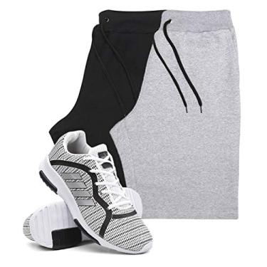 Imagem de KIT 2 Bermudas Masculinas Moletom + Tenis Masculino Sport Corrida - Bermudas Preto/Cinza G - Tenis Branco - 39