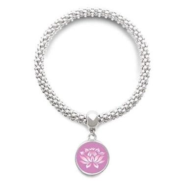 Imagem de DIYthinker Pulseira de prata com pingente de flor de lótus rosa com padrão de flor de planta ajustável