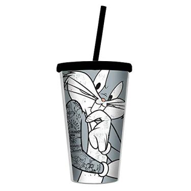 Imagem de Copo Looney Tunes Bug Bunny Concerned - 500 ml - com Tampa e Canudo em Polipropileno - Urban - 24,5x11 cm