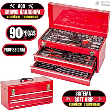 Imagem de Jogo De Ferramentas Manuais Kajima Profissional JFP90M 90 Peças Com Maleta em Metal de...