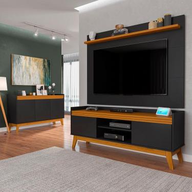 Imagem de Conjunto Sala de Estar Buffet e Rack com Painel Ripado 136cm