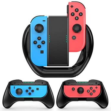 Imagem de Mooroer Joycon Grip Compatível com o modelo Nintendo Switch & Switch OLED Grip Controlador e Volante para Mario Kart 8 Deluxe 3 PCS [Preto]