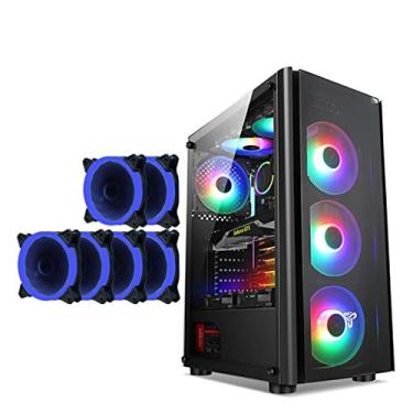 Imagem de Gabinete Gamer ATX Case, Mid-Tower PC Gaming Case ATX/M-ATX/ITX - Front I/O USB 3.0 Port - Fully Transparent Side Panels - Support Water Cooling - With Blue Light Fan (Style : 6 fan)