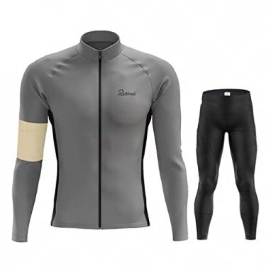 Imagem de Conjunto de camisa de ciclismo inverno masculino de lã térmica MTB roupas de bicicleta quentes roupas de bicicleta equipe outono esportes ao ar livre, cinza, G (174 cm/73 kg)