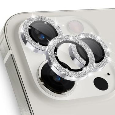 Imagem de imluckies Para iPhone 15 Pro - iPhone 15 Pro Max protetor de lente de câmera Bling, anel individual de liga de alumínio transparente HD, película de proteção de tela traseira de vidro temperado 9H, prata brilhante