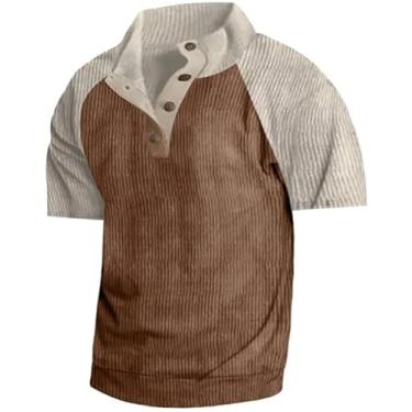 Imagem de IFFANY Camiseta masculina de veludo cotelê de manga curta, gola redonda, caimento justo, casual, ao ar livre, gola alta, A, G