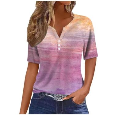 Imagem de Camisetas femininas de manga curta outono verão gola V gradiente ajuste solto tie dye longo camiseta feminina 2024, Z-917 multicolorido, XXG