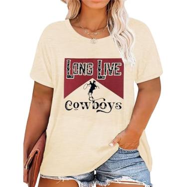 Imagem de Camiseta caubói plus size camiseta retrô rodeio western tops música country casual férias concerto roupa (2-5X), Apricot-t02, 4XG