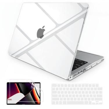 Imagem de B BELK Capa compatível com MacBook Pro de 14 polegadas 2023 2022 versão 2021 M2 A2779 A2442 M1 Pro/Max Chip com Touch ID, capa rígida de plástico transparente com capa de teclado +
