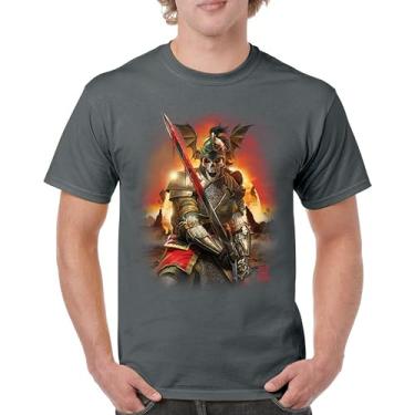 Imagem de Camiseta masculina Apocalypse Reaper Fantasy Skeleton Knight with a Sword Medieval Legendary Creature Dragon Wizard, Carvão, P