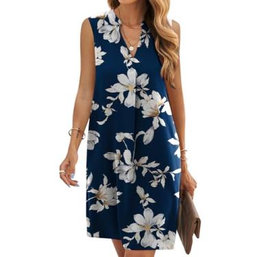 Imagem de QACOHU Vestidos de verão para mulheres 2024 vestido de verão sem mangas com decote em V mini vestido de praia, 01 flor azul, G