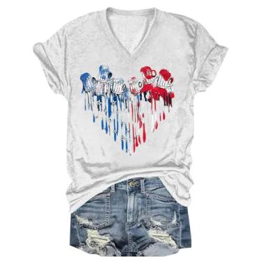 Imagem de Camisetas patrióticas femininas com bandeira dos EUA, jeans com bandeira da América, camisetas femininas do Dia da Independência, Branco, G
