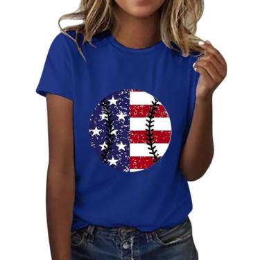 Imagem de Camiseta feminina para o dia da memória dos EUA camiseta patriótica verão, Azul, GG