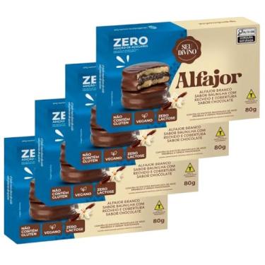 Imagem de Alfajor Sem Glúten Sem Lactose sabor Baunilha Recheio de Chocolate Zero Açúcar Seu Divino - 4 caixas de 80g