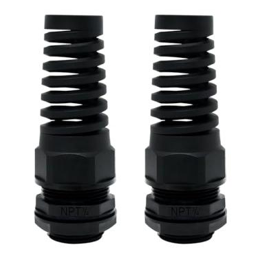 Imagem de XYRSTOLR 5 peças NPT 3/10.2 cm prensa de cabo IP68 impermeável flexível espiral alívio de tensão junta de nylon preto com juntas para rosca de fio de 13-18 mm