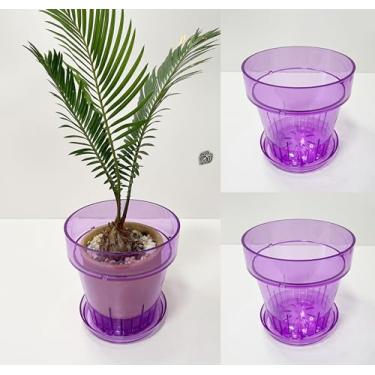 Imagem de RISEON Pacote com 3 potes de orquídea de plástico acrílico transparente com furos e pires, vaso de acrílico grosso, orquídea Dendrobium Oncidium Cattleya para repotting para ambientes internos e
