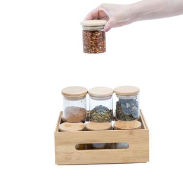 Imagem de Kit caixa de bambu vazada e 10 potes de vidro de 200ml Oikos, U, UNICA