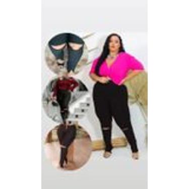 Imagem de Calça Bandagem Skinny Feminina Plus Size G1 G2 G3 Preta Abertura Joelh