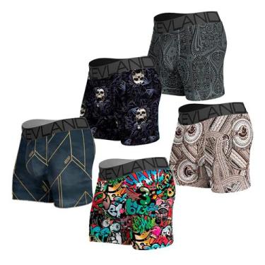 Imagem de Kit Com 5 Cuecas Boxer Kevland - Kit Com ESTAMPAS SORTIDAS, Preto, G
