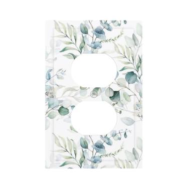 Imagem de Boho Aquarela Verde/Branco Primavera Eucalipto Saga Folhas Planta Botânica 1 Gang Dispositivo Receptáculo Duplex Placa de Parede Tomada Decorativa Decorador Luz Interruptor Face Plate Plug Cover