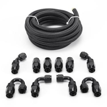 Imagem de maXpeedingrods 8AN 5,8 m Kit de linha de combustível mangueira de linha de óleo de gás 1,27 cm AN8 de encaixe de linhas de refrigerador de transmissão de nylon CPE aço inoxidável trançado+ -8AN extremidade da mangueira de encaixe de trava de pressão 10 peças
