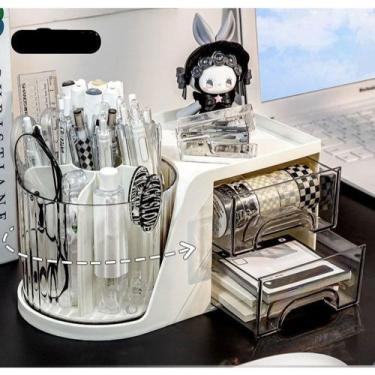 Imagem de Organizador de Mesa Porta Caneta Com 2 Gaveta e Giratorio - Y888, Bran