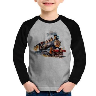 Imagem de Camiseta Raglan Infantil Trem Watercolor Manga Longa - Foca na Moda, C