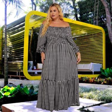 Imagem de Vestido Xadrez Feminino Longo Moda Evangélica Plus Size Lastex Multius
