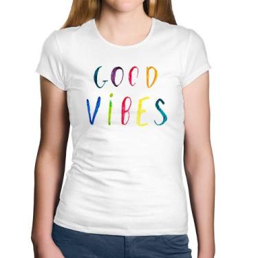 Imagem de Baby Look Algodão Good Vibes Cores - Foca na Moda, Branco, P