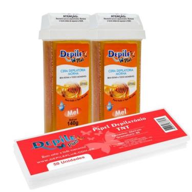 Imagem de 2 Roll-on Cera Depilatória Mel + Papel Depilatório 50 Folhas - Depile 